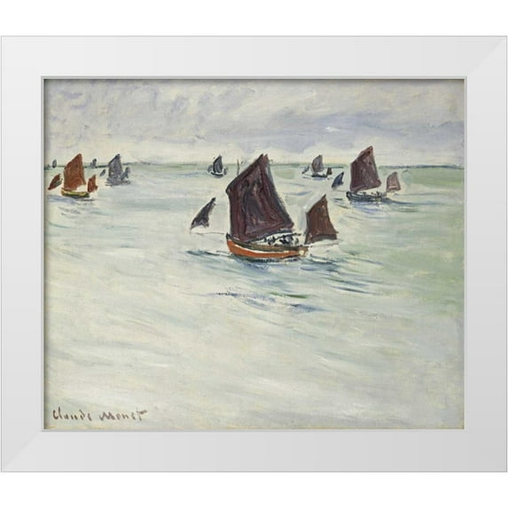 Monet, Claude 14x12 White Modern Wood Framed Museum Art Print Titled - Fishing Boats off Pourville, 1882