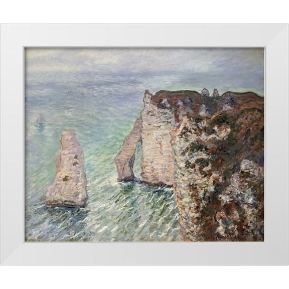 Monet, Claude 14x12 White Modern Wood Framed Museum Art Print Titled - LAiguille et la Porte dAval, Etretat