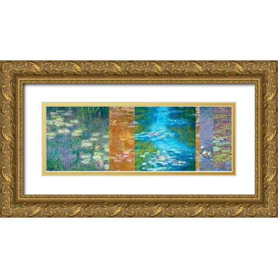 Monet, Claude 14x7 Gold Ornate Wood Framed with Double Matting Museum Art Print Titled - Waterlilies II