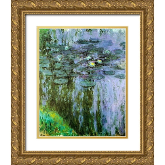 Monet, Claude 15x18 Gold Ornate Wood Framed with Double Matting Museum Art Print Titled - Water-lilies purple-green 1909