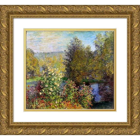 Monet, Claude 16x15 Gold Ornate Wood Framed with Double Matting Museum Art Print Titled - Corner of the Garden at Montgeron