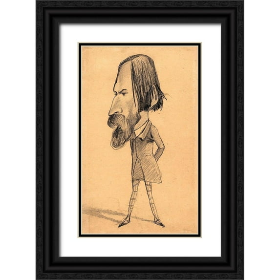 Monet, Claude 16x24 Black Ornate Wood Framed with Double Matting Museum Art Print Titled - Caricature of Auguste Vacquerie