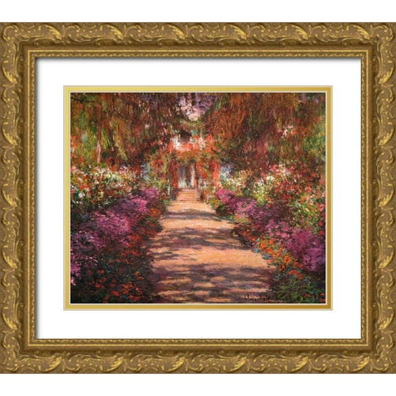 Monet, Claude 17x15 Gold Ornate Wood Framed with Double Matting Museum Art Print Titled - A Lane In Monets Garden Giverny II