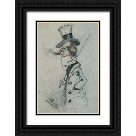 Monet, Claude 17x24 Black Ornate Wood Framed with Double Matting Museum Art Print Titled - Dandy with a cigar 1857