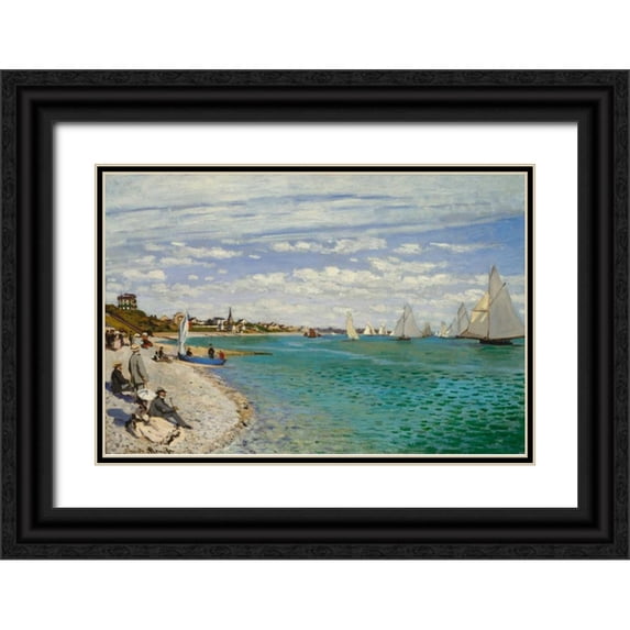 Monet, Claude 18x13 Black Ornate Wood Framed with Double Matting Museum Art Print Titled - Regatta at Sainte- Adresse