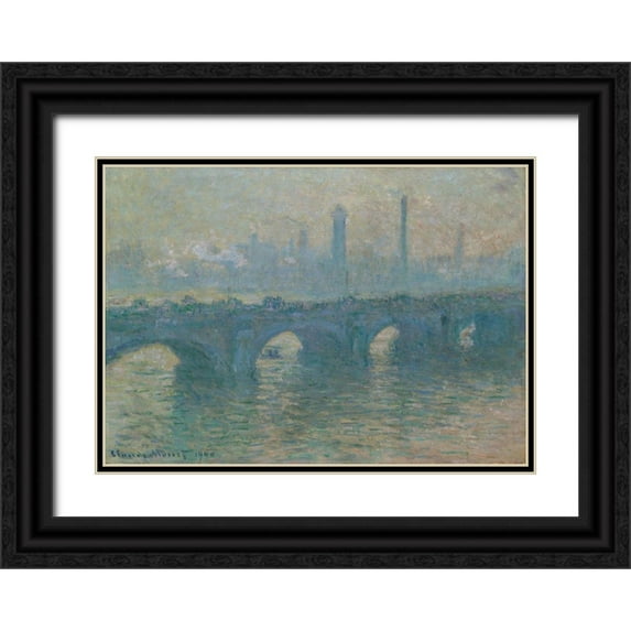 Monet, Claude 18x14 Black Ornate Wood Framed with Double Matting Museum Art Print Titled - Waterloo Bridge, Gray Weather