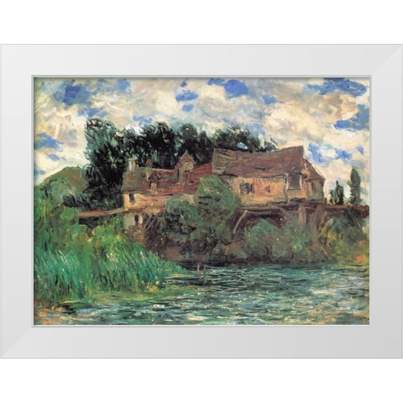 Monet, Claude 18x14 White Modern Wood Framed Museum Art Print Titled - Houses On The Old Bridge At Vernon 1883
