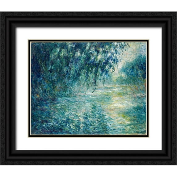 Monet, Claude 18x15 Black Ornate Wood Framed with Double Matting Museum Art Print Titled - Morning on the Seine 1898