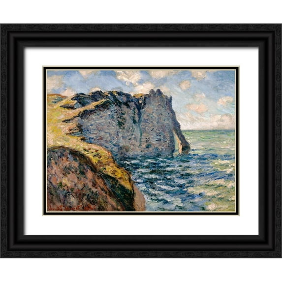 Monet, Claude 18x15 Black Ornate Wood Framed with Double Matting Museum Art Print Titled - The Cliff of Aval-Etretat 1885