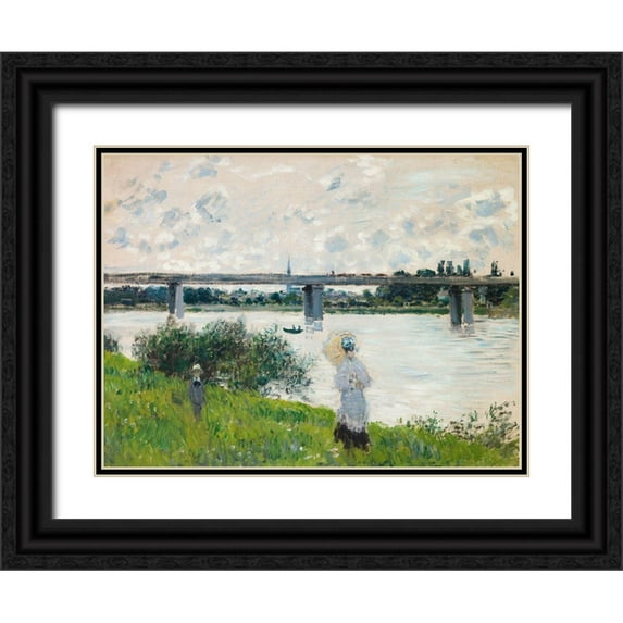 Monet, Claude 18x15 Black Ornate Wood Framed with Double Matting Museum Art Print Titled - The Promenade with the Railroad Bridge- Argenteuil
