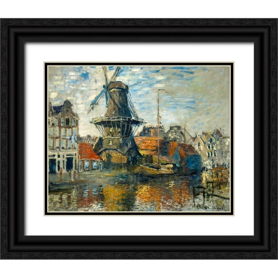 Monet, Claude 18x15 Black Ornate Wood Framed with Double Matting Museum Art Print Titled - The Windmill on the Onbekende Gracht-Amsterdam 1874