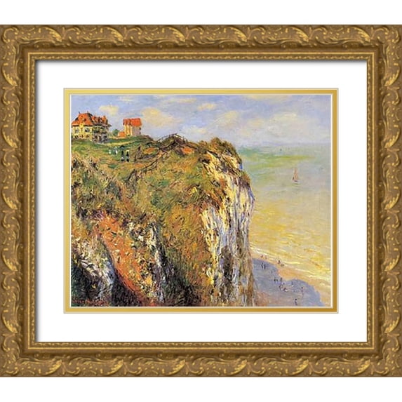 Monet, Claude 18x15 Gold Ornate Wood Framed with Double Matting Museum Art Print Titled - Cilffs At Dieppe 1882