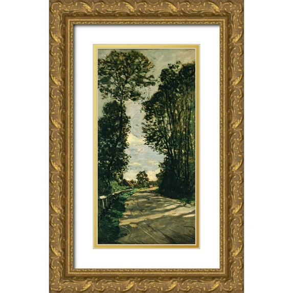 Monet, Claude 18x32 Gold Ornate Wood Framed with Double Matting Museum Art Print Titled - Road of the Farm Saint-Simeon