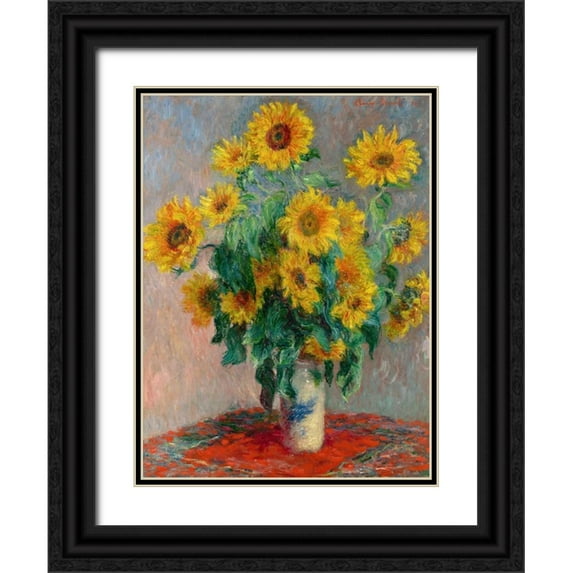 Monet, Claude 19x24 Black Ornate Wood Framed with Double Matting Museum Art Print Titled - Sunflowers