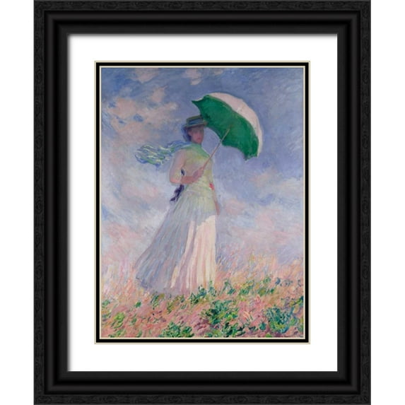Monet, Claude 19x24 Black Ornate Wood Framed with Double Matting Museum Art Print Titled - Woman with a Parasol-Right