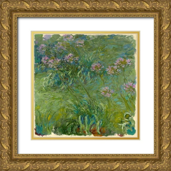 Monet, Claude 20x20 Gold Ornate Wood Framed with Double Matting Museum Art Print Titled - Agapanthe