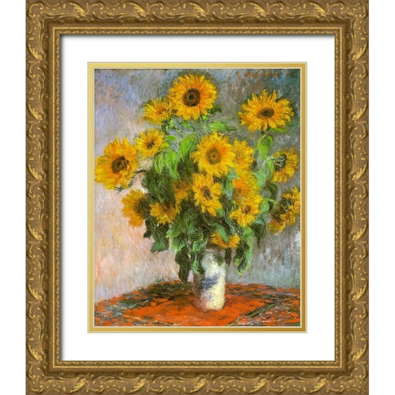 Monet, Claude 20x24 Gold Ornate Wood Framed with Double Matting Museum Art Print Titled - Sunflowers 1881