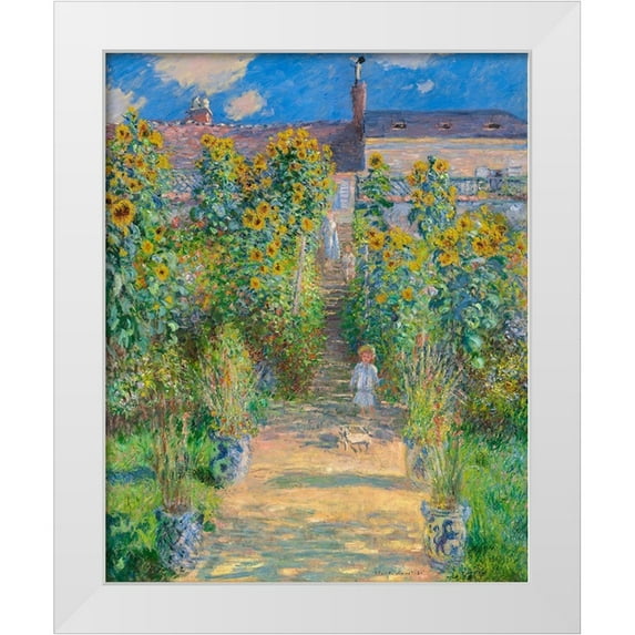 Monet, Claude 20x24 White Modern Wood Framed Museum Art Print Titled - Garden of the artist at Vetheuil