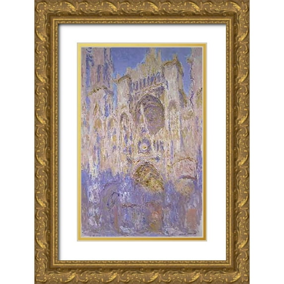 Monet, Claude 22x32 Gold Ornate Wood Framed with Double Matting Museum Art Print Titled - Rouen Cathedral, Effects of Sunlight, Sunset