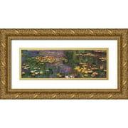 Monet, Claude 24x11 Gold Ornate Wood Framed with Double Matting Museum Art Print Titled - Water Lilies