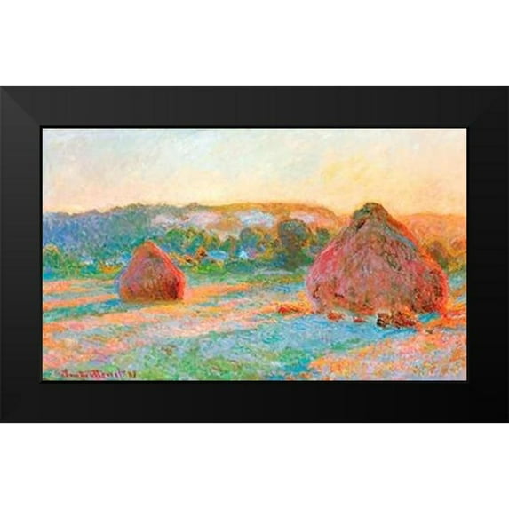 Monet, Claude 24x16 Black Modern Framed Museum Art Print Titled - Haystacks End Of Summer Evening 1891