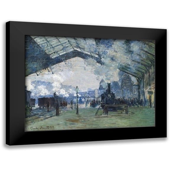 Monet, Claude 24x19 Black Modern Framed Museum Art Print Titled - Arrival of the Normandy Train, Gare Saint-Lazare 1877