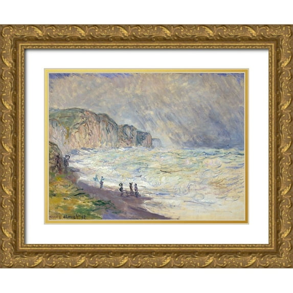 Monet, Claude 24x19 Gold Ornate Wood Framed with Double Matting Museum Art Print Titled - Heavy Sea at Pourville 1897