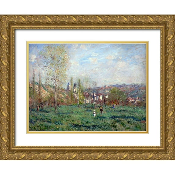 Monet, Claude 24x19 Gold Ornate Wood Framed with Double Matting Museum Art Print Titled - Spring in Vetheuil 1880