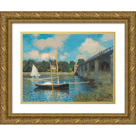 Monet, Claude 24x19 Gold Ornate Wood Framed with Double Matting Museum Art Print Titled - The bridge at Argenteuil