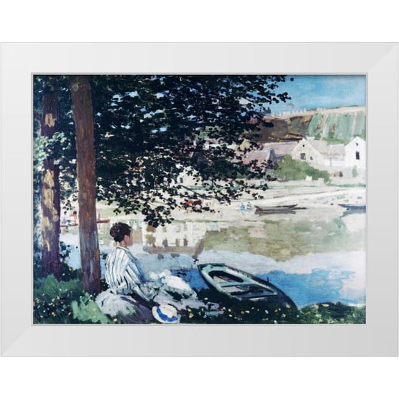 Monet, Claude 24x19 White Modern Wood Framed Museum Art Print Titled - On the Seine at Bennecourt