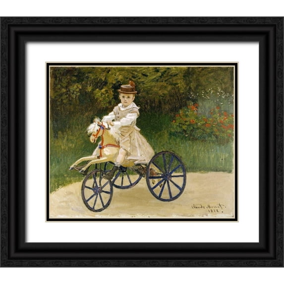 Monet, Claude 24x20 Black Ornate Wood Framed with Double Matting Museum Art Print Titled - Jean Monet on his Hobby Horse