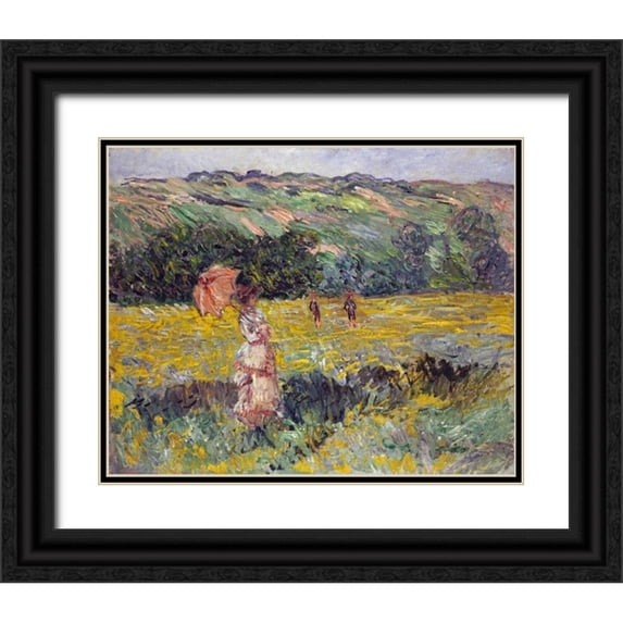 Monet, Claude 24x20 Black Ornate Wood Framed with Double Matting Museum Art Print Titled - Limetz Meadow