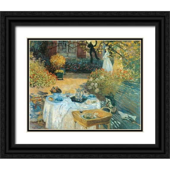 Monet, Claude 24x20 Black Ornate Wood Framed with Double Matting Museum Art Print Titled - The Luncheon 1873