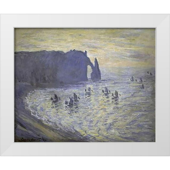 Monet, Claude 24x20 White Modern Wood Framed Museum Art Print Titled - Cliffs at Etretat