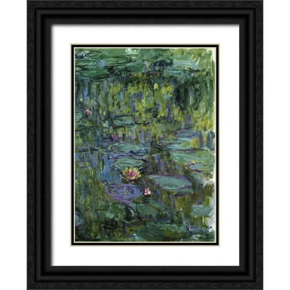 Monet, Claude 24x32 Black Ornate Wood Framed with Double Matting Museum Art Print Titled - Water Lilies - Nympheas XI