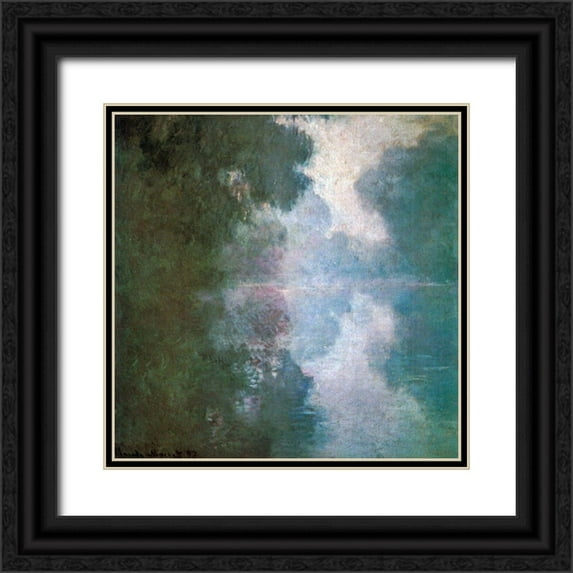 Monet, Claude 26x26 Black Ornate Wood Framed with Double Matting Museum Art Print Titled - Seine-morning mists 1897