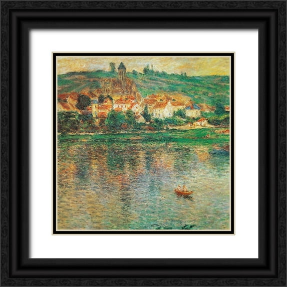 Monet, Claude 26x26 Black Ornate Wood Framed with Double Matting Museum Art Print Titled - Vetheuil with Boat 1901