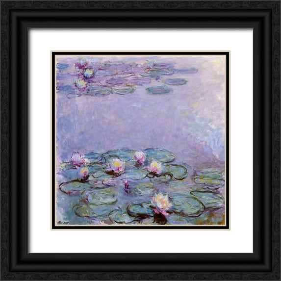 Monet, Claude 26x26 Black Ornate Wood Framed with Double Matting Museum Art Print Titled - Water Lilies