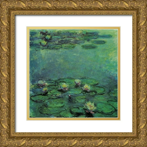 Monet, Claude 26x26 Gold Ornate Wood Framed with Double Matting Museum Art Print Titled - Water-lilies 1914