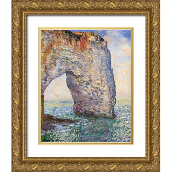Monet, Claude 26x32 Gold Ornate Wood Framed with Double Matting Museum Art Print Titled - The Manneporte Near Etretat 1886