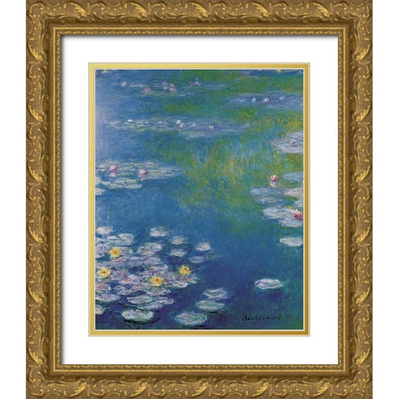 Monet, Claude 26x32 Gold Ornate Wood Framed with Double Matting Museum Art Print Titled - Waterlilies at Giverny