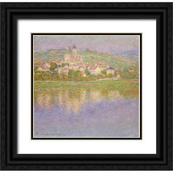 Monet, Claude 27x26 Black Ornate Wood Framed with Double Matting Museum Art Print Titled - Vétheuil