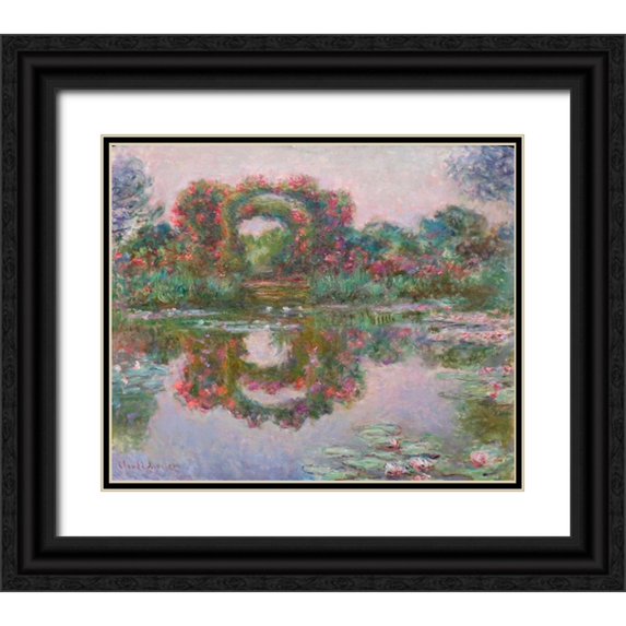 Monet, Claude 30x26 Black Ornate Wood Framed with Double Matting Museum Art Print Titled - Flowering Arches, Giverny