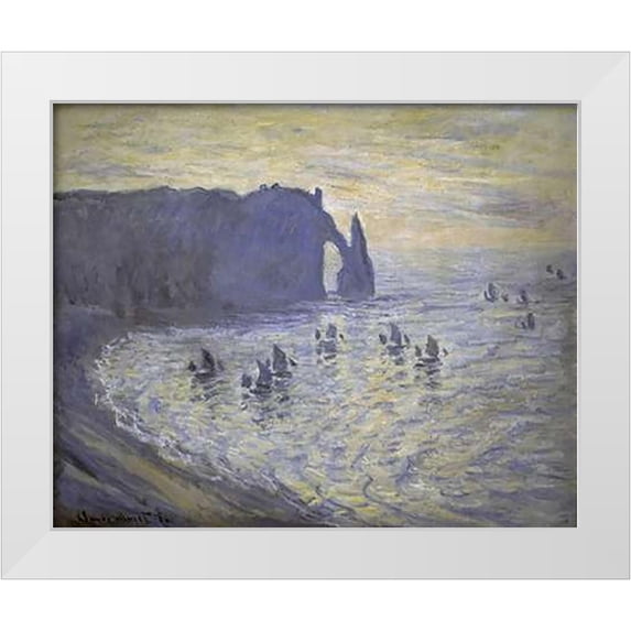 Monet, Claude 31x26 White Modern Wood Framed Museum Art Print Titled - Cliffs at Etretat
