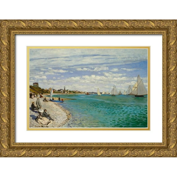 Monet, Claude 32x23 Gold Ornate Wood Framed with Double Matting Museum Art Print Titled - Regatta at Sainte- Adresse