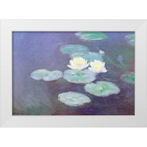 Monet, Claude 32x23 White Modern Wood Framed Museum Art Print Titled - Nympheas Sunlight Effect II