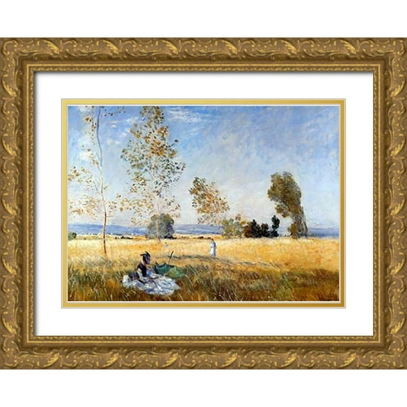 Monet, Claude 32x24 Gold Ornate Wood Framed with Double Matting Museum Art Print Titled - Meadow At Bezons