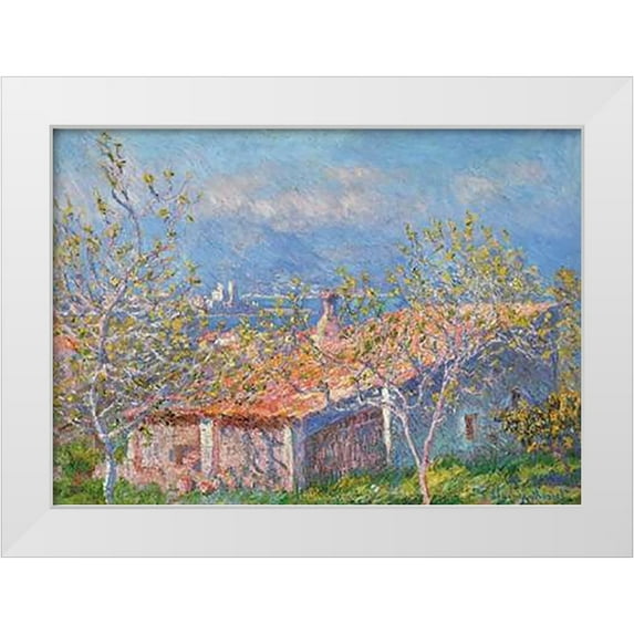 Monet, Claude 32x24 White Modern Wood Framed Museum Art Print Titled - Gardeners House At Antibes