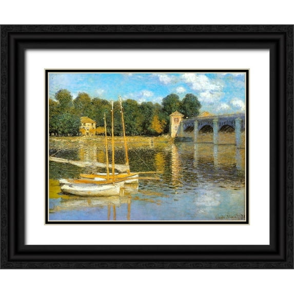 Monet, Claude 32x25 Black Ornate Wood Framed with Double Matting Museum Art Print Titled - The Bridge at Argenteuil 1874