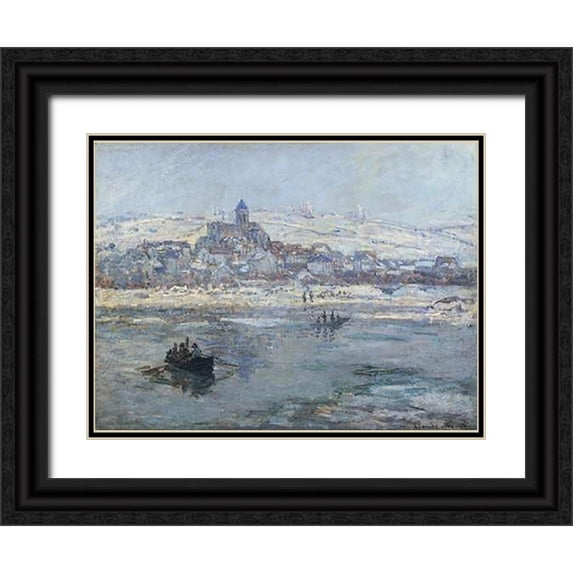 Monet, Claude 32x25 Black Ornate Wood Framed with Double Matting Museum Art Print Titled - Vetheuil In Winter 1879